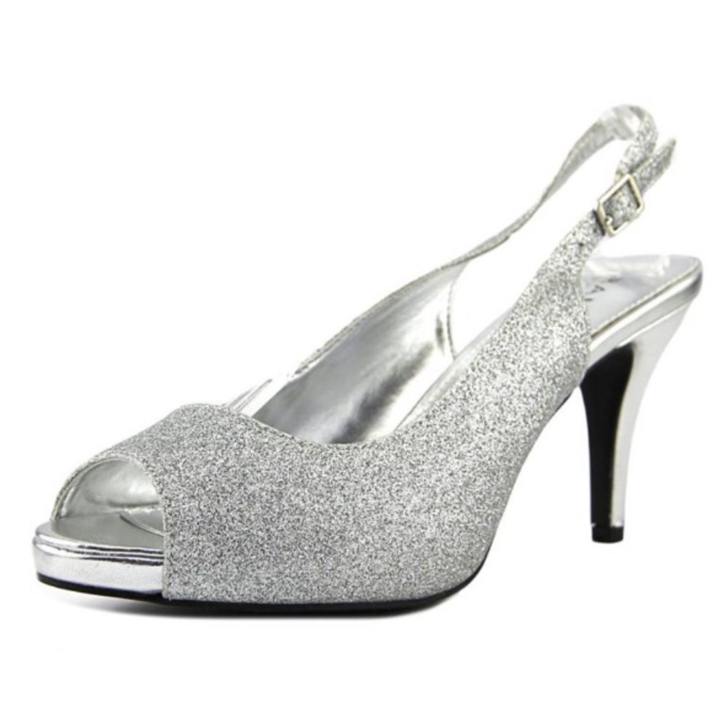 Rampage Glittering Silver Peep-Toe Heels